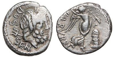 A silver quinarius of L. Rubrius Dossenus, Roman Republic, 87 BCE