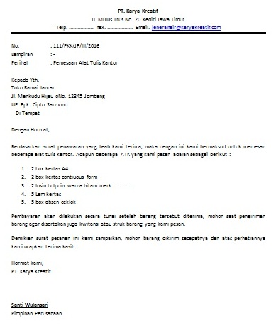 Contoh Surat Pesanan Barang (Order)  Cara Buat Surat