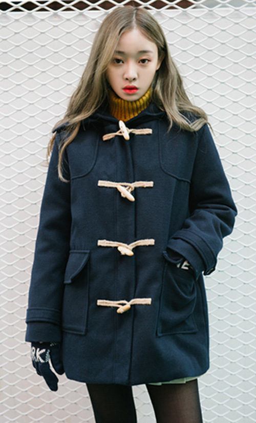  Hooded Toggle-Front Coat