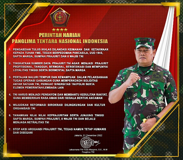 Ini Perintah Harian Panglima TNI, Laksamana TNI Yudo Margono, S.E., M.M