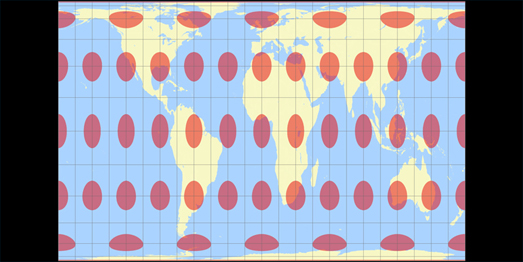 a Tissot Indicatrix visualization of the Gall-Peters projection