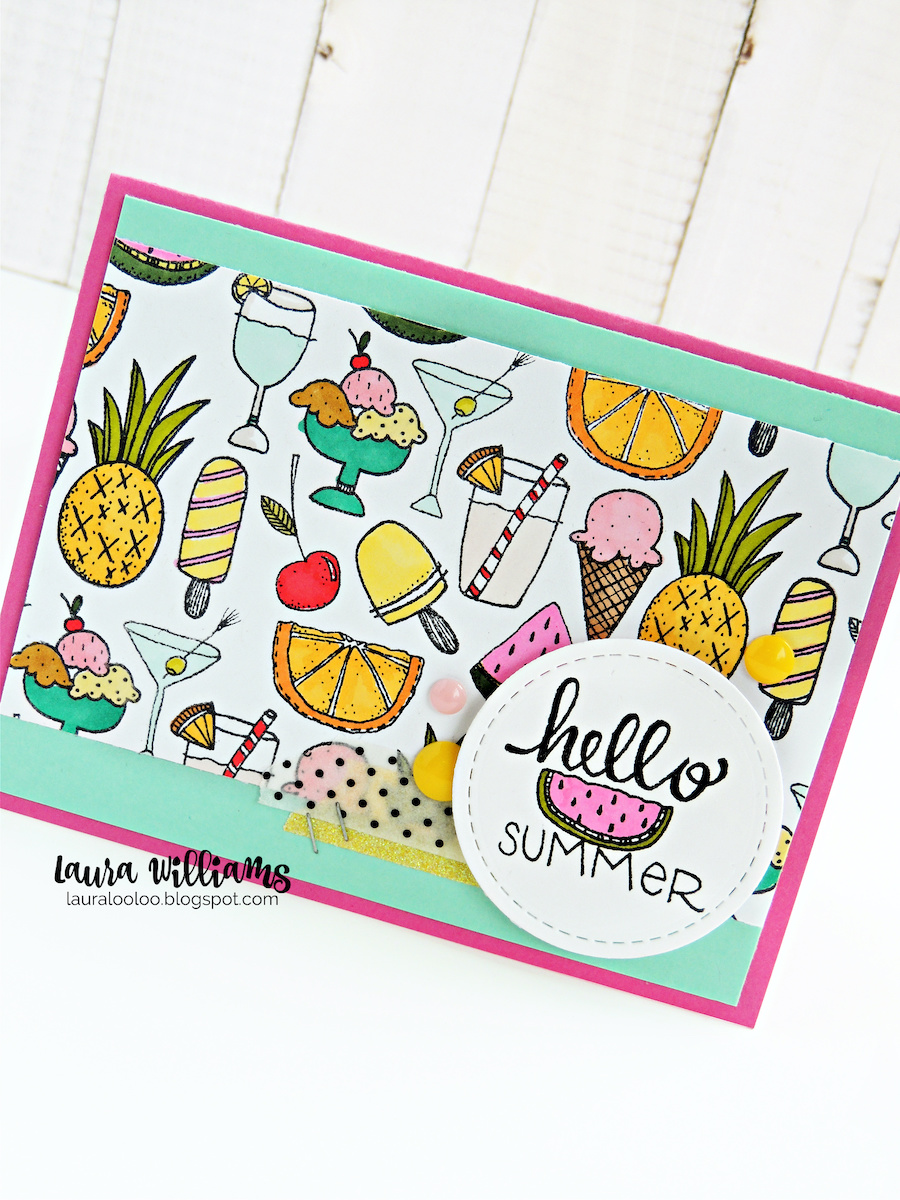 Make a colorful Hello Summer handmade card with Impression Obsession clear stamps #iostamps #cardmaking #stamping