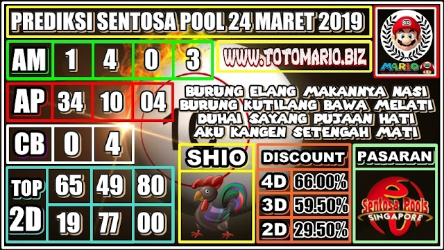 PREDIKSI TOGEL SENTOSA POOLS 24 MARET 2019