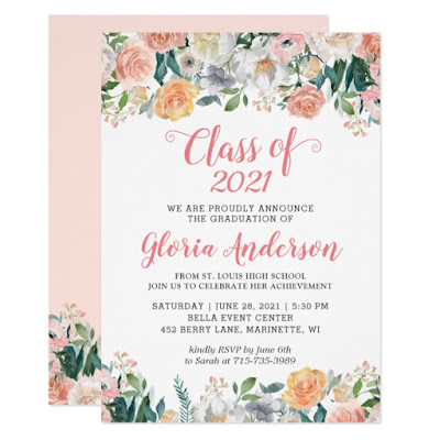  Garden Roses Bloom Floral Class of 2019 Graduation Invitation