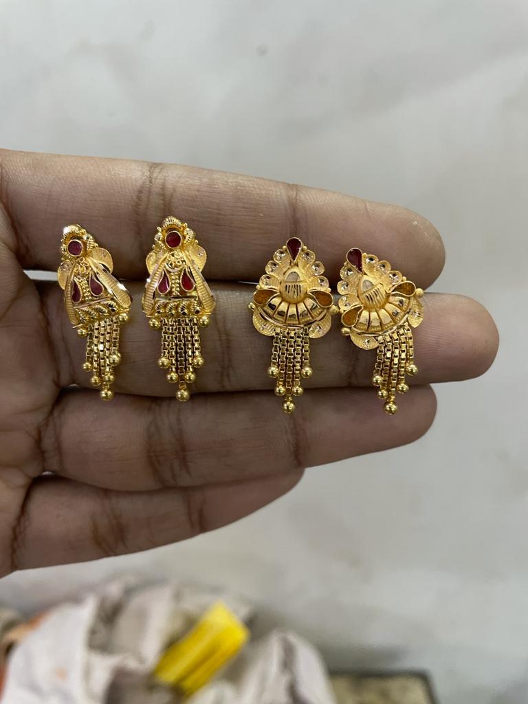 Latest Gold Earring Stud Tops Designs with Weight | Simple Tops Ear Studs Jhumka for Women daily use