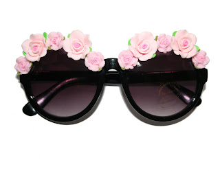 kawaii roses, roses and clementines floral sunglasses embellished with pink roses