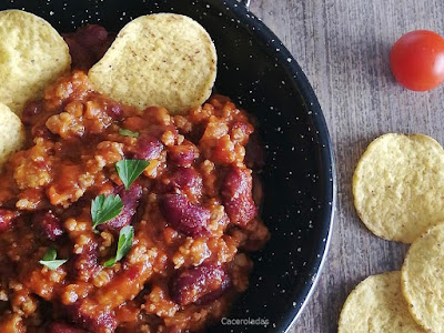 chili con carne para nachos y burritos