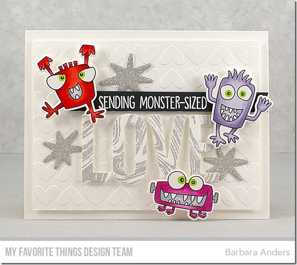 Stamps: Monster Sized, Marble Background  Die-namics: Monster Sized, Love You, Full of Heart, Blueprints 30  / Barbara Anders / #mftstamps