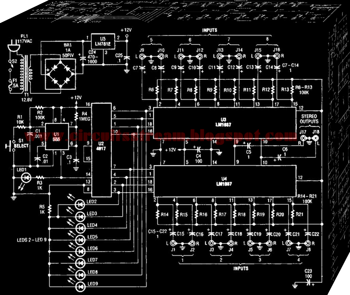 Digital 8 Channel Audio Switcher Circuit Diagram