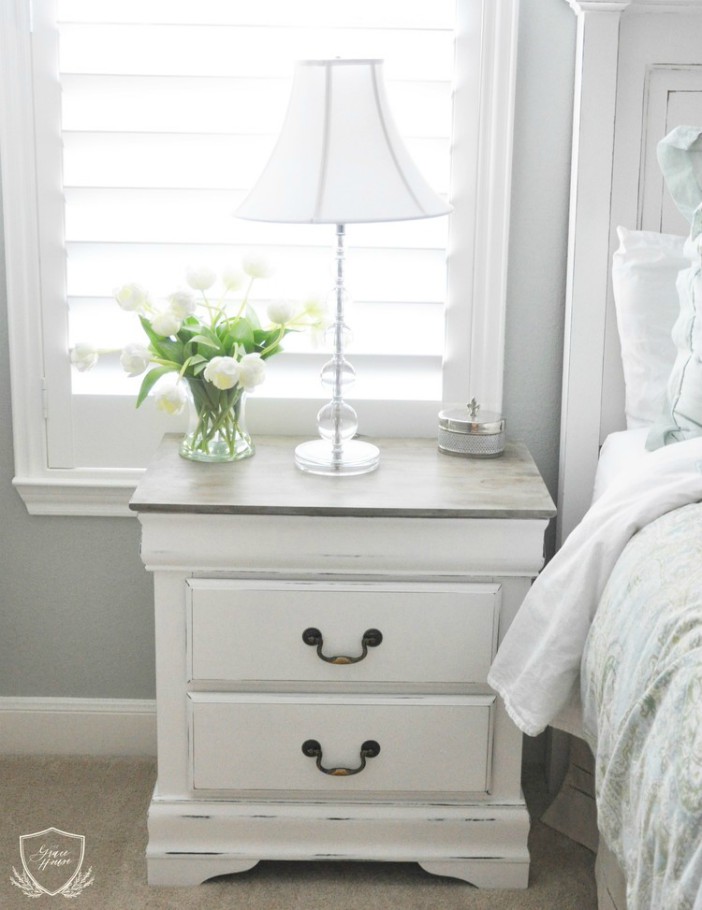 white and gray nightstand