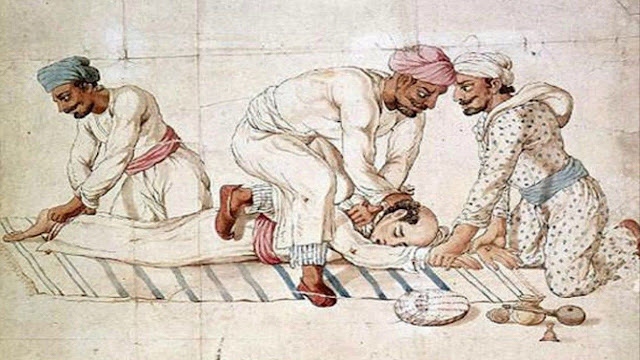 Бандиты душат путешественника на шоссе в Индии в начале 19 века