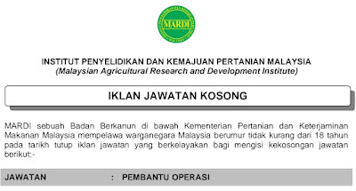 Jawatan Kosong Terkini Institut Penyelidikan Dan Kemajuan Pertanian Malaysia (MARDI)