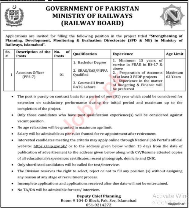 Jobs 2023 in Railway Board Accounts Officer Apply Now 