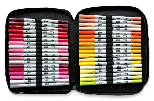 Sunny Studio Stamps Blog: Tombow Pinks, Reds, Oranges and Yellows ABT Pro Alcohol Based Markers in Black Zippered Storage Case Binder