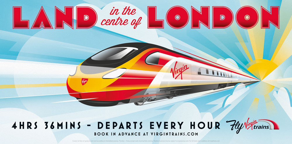 Modern Retro Inspired Print Ads "Fly Virgin Trains"