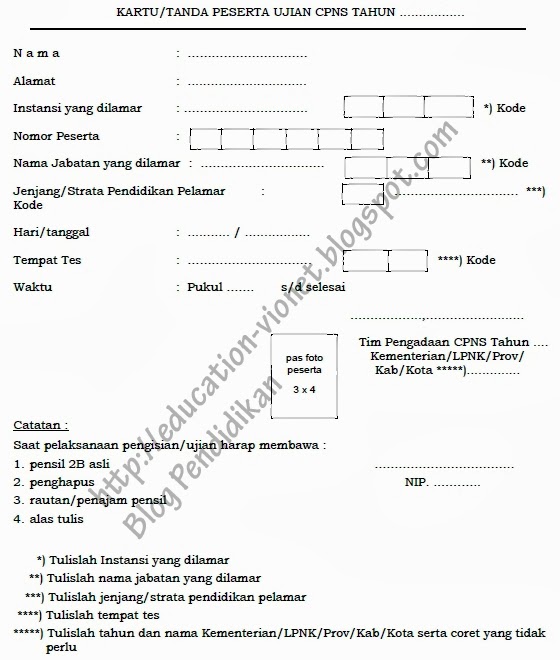 Pendidikan: Contoh Kartu Peserta Tanda Ujian Tulis CPNS 2013