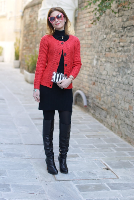 Fashion and Cookies, Zara perspex clutch, striped clutch, Tiffany bracelet