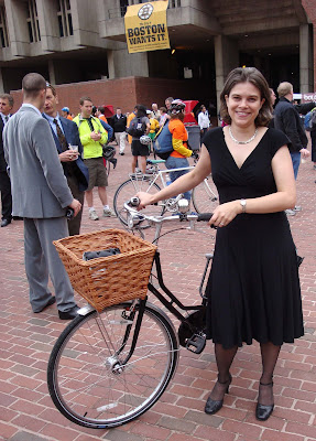 lady elegant cyclist black heels fishnets