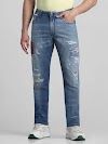 LIGHT BLUE LOW RISE DISTRESSED TIM SLIM JEANS