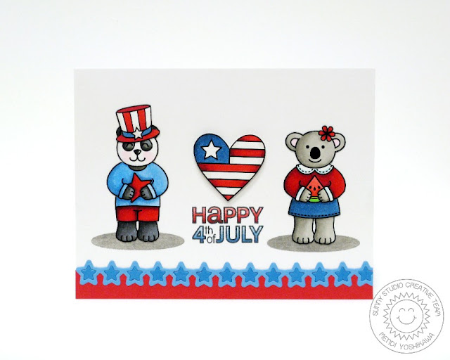 Sunny Studio Stamps Stars & Stripes, Comfy Creatures and Star Border Fourth of July Card by Mendi Yoshikawa