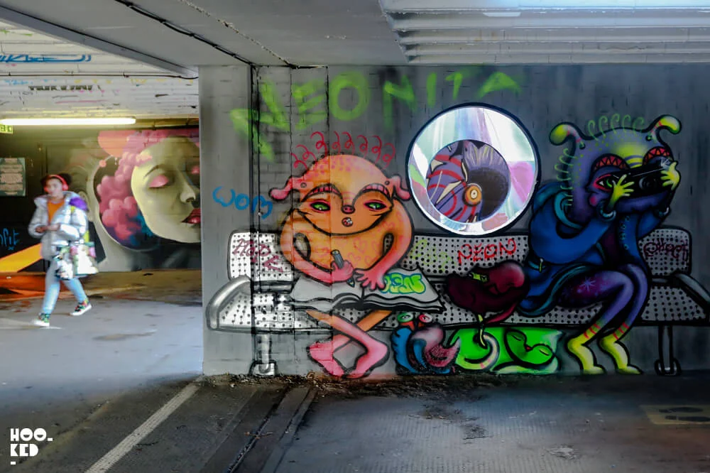 Artist Neonita mural painted for WOM Inspried 23 at the Penge Rooftop Gallery in SOuth London