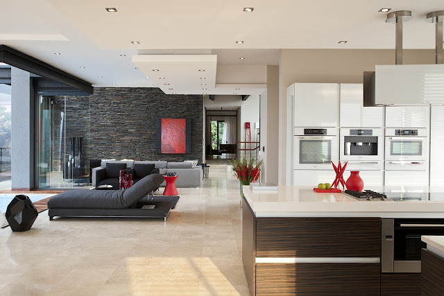 Picture of the Lam House interior between the kitchen and living room