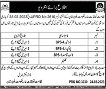  Directorate of Public Relation Department Human Resource Quetta Jobs 2023 Interviews   