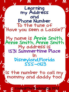 Song Freebie learning name and address The Teaching Bug