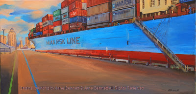 Jane Bennett oil painting of container ship 'Maersk Gateshead' at Barangaroo