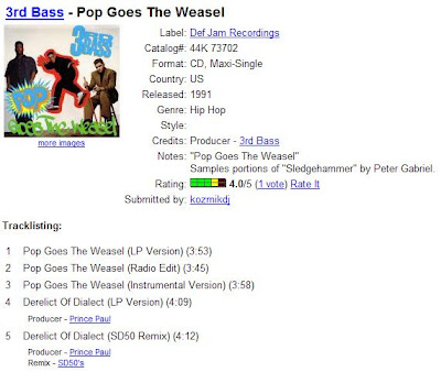 Welove90 2009 - http www discogs com 3rd bass pop goes the weasel release 639935