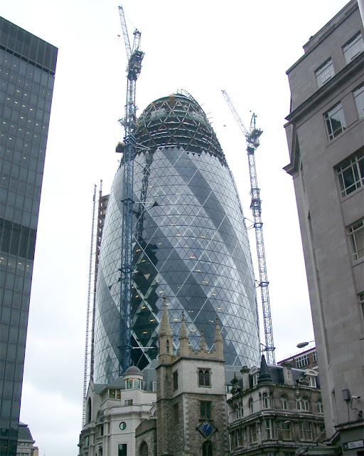 Swiss Re Building, under construction, St Mary Axe, City of London, London