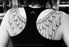 Black White Large Wings Angel Tattoos Picture