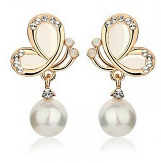 crystal pearl korean fashion butterfly flower earring