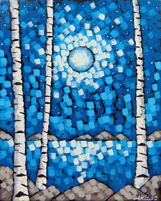 Stars acrylic painting on canvas by artist aaron kloss, night painting, duluth mn painter, pointillism, lake superior night painting