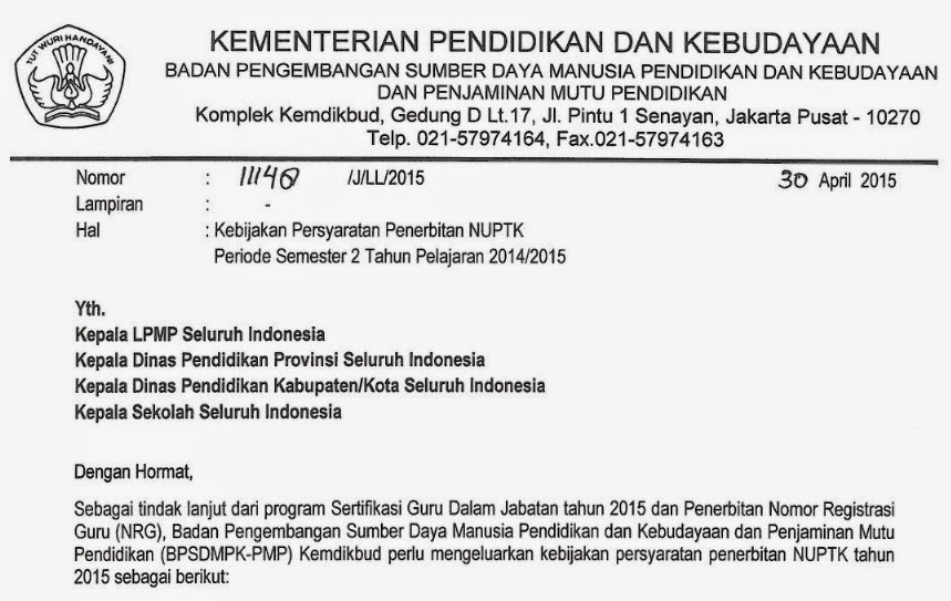 Surat Edaran Resmi Syarat Pengajuan NUPTK Terbaru 