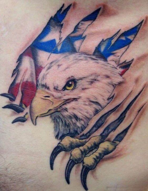 Eagle-with-American-Flag-come-out-the-Skin-Tattoo