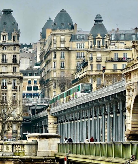 Line 6 metro on the Pont Bir-Hakeim in Paris