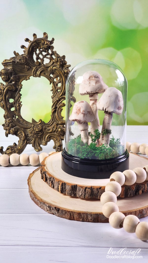 How to Make Air Dry Clay Mushrooms Decor Cloche!