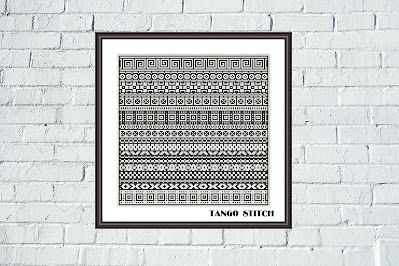 Easy cross stitch black and white ornament pattern - Tango Stitch