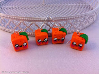 Kawaii Cute Fruit cube earrings ✿◕‿◕✿  lemon, orange, green apple, red apple, plum ...