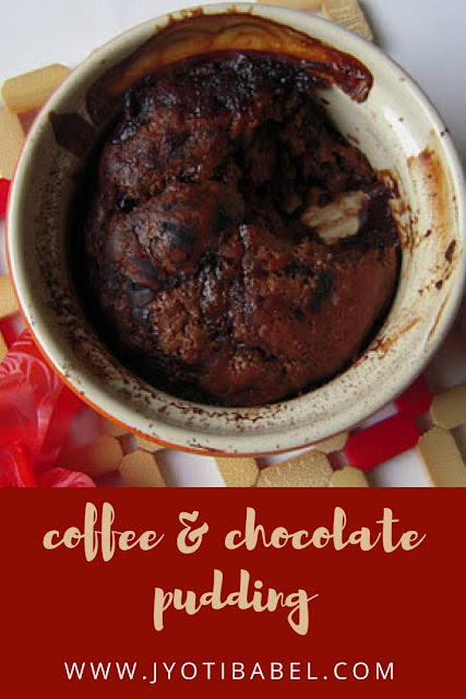 Coffee and Chocolate Pudding is a self-saucing dessert. It is chocolatey (quite evident), gooey and almost tastes like a fudge brownie. www.jyotibabel.com