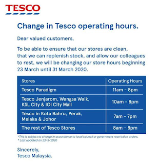 Tesco Malaysia Business Operating Hour Changed (23 March - 31 March 2020)