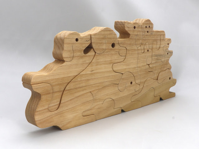 Handmade Wood Dog Puppy Family Puzzle Toy Animal Stacker