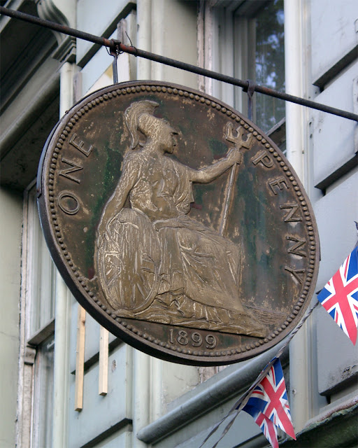 One penny shop sign, Great Russell Street, Bloomsbury, Camden, London