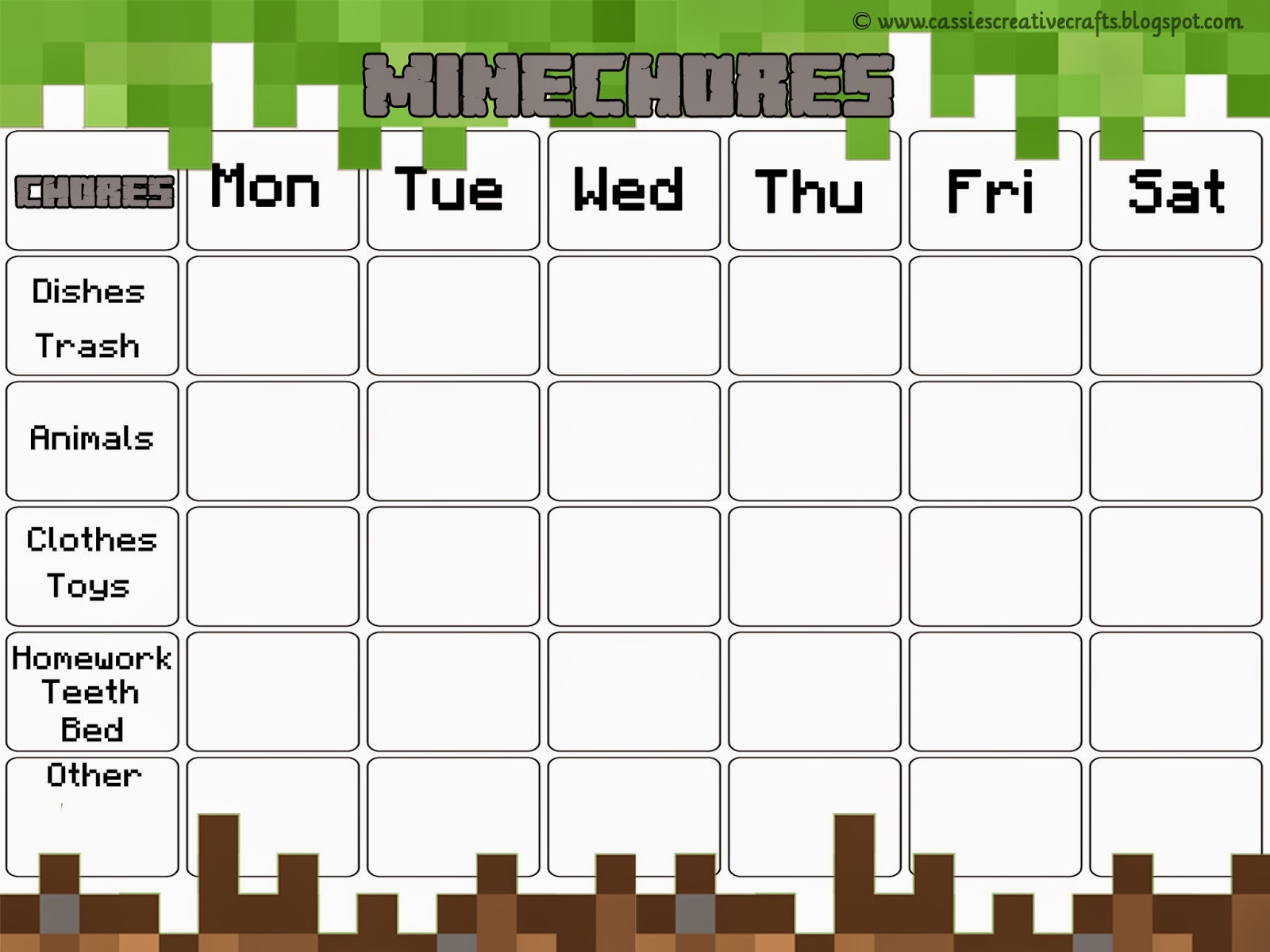 Download Cassie's Creative Crafts: Free Minecraft Chore Chart & Award System with Printables