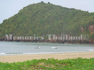 A great nice view of the hill and beach of Pak Nam Pran in Pranburi with also two jet skis in the sea water