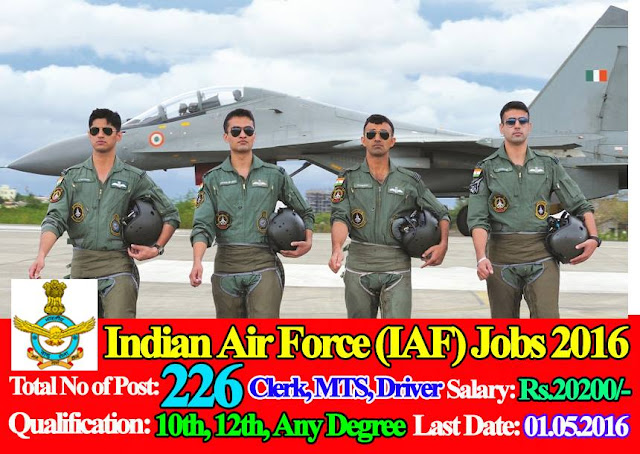Indian Air Force (IAF) Jobs 2016 - 2017 226 Posts