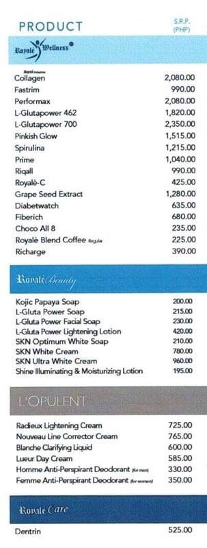 Royale Products New Pricelist SRP Price Effective On May 1 ...