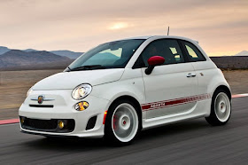 White 2012 Fiat 500 Abarth front 3/4 view on desert road