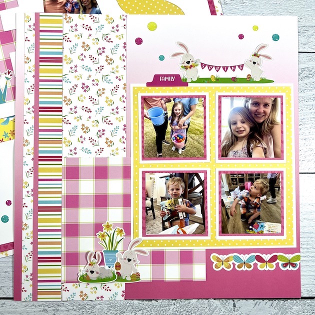 12x12 Easter scrapbook page with bunnies & flowers for holiday photos